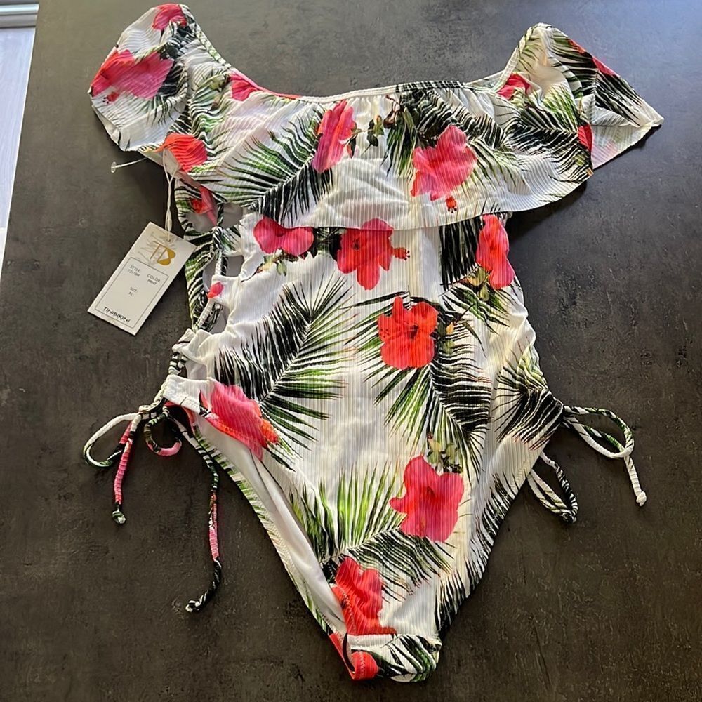 NWT TiniBikini tropical print ruffle swimsuit XL​